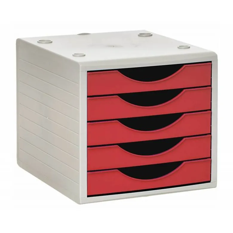 FICHERO CAJONES DE SOBREMESA Q-CONNECT 5 CAJONES COLOR ROJO OPACO 270X340X260 MM