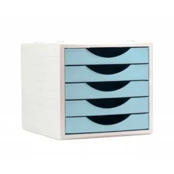 FICHERO CAJONES DE SOBREMESA Q-CONNECT 5 CAJONES COLOR AZUL PASTEL 270X340X260 MM