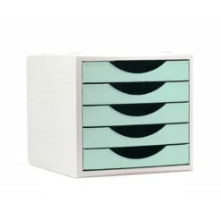 FICHERO CAJONES DE SOBREMESA Q-CONNECT 5 CAJONES COLOR VERDE PASTEL 270X340X260 MM