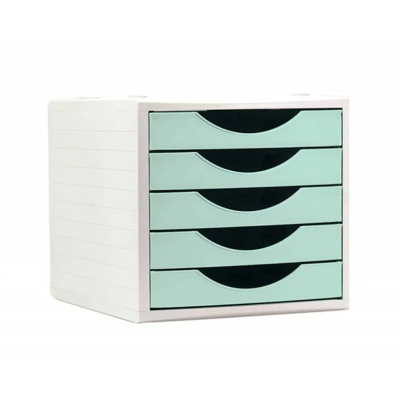 FICHERO CAJONES DE SOBREMESA Q-CONNECT 5 CAJONES COLOR VERDE PASTEL 270X340X260 MM