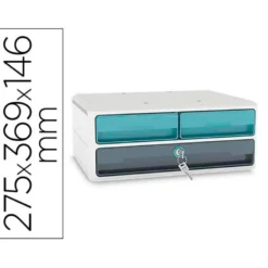 FICHERO CAJONES DE SOBREMESA CEP MOOV UP RECICLADO 80% CON CERRADURA 3 CAJONES COLOR AZUL/GRIS 275X369X146 MM