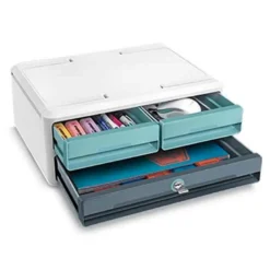FICHERO CAJONES DE SOBREMESA CEP MOOV UP RECICLADO 80% CON CERRADURA 3 CAJONES COLOR AZUL/GRIS 275X369X146 MM