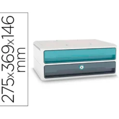 FICHERO CAJONES DE SOBREMESA CEP MOOV UP RECICLADO 80% CON CERRADURA 2 CAJONES COLOR AZUL/GRIS 275X369X146 MM