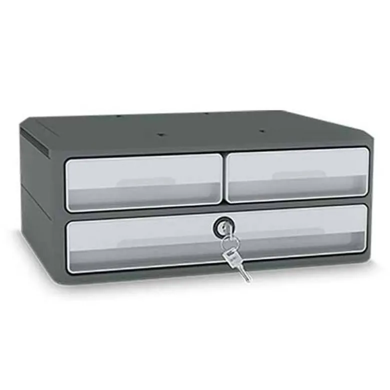 FICHERO CAJONES DE SOBREMESA CEP MOOV UP RECICLADO 80% CON CERRADURA RECICLADO 80% 3 CAJONES COLOR GRIS
