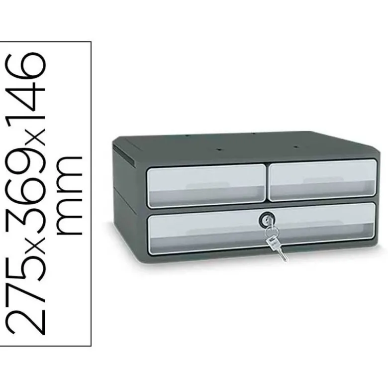 FICHERO CAJONES DE SOBREMESA CEP MOOV UP RECICLADO 80% CON CERRADURA RECICLADO 80% 3 CAJONES COLOR GRIS