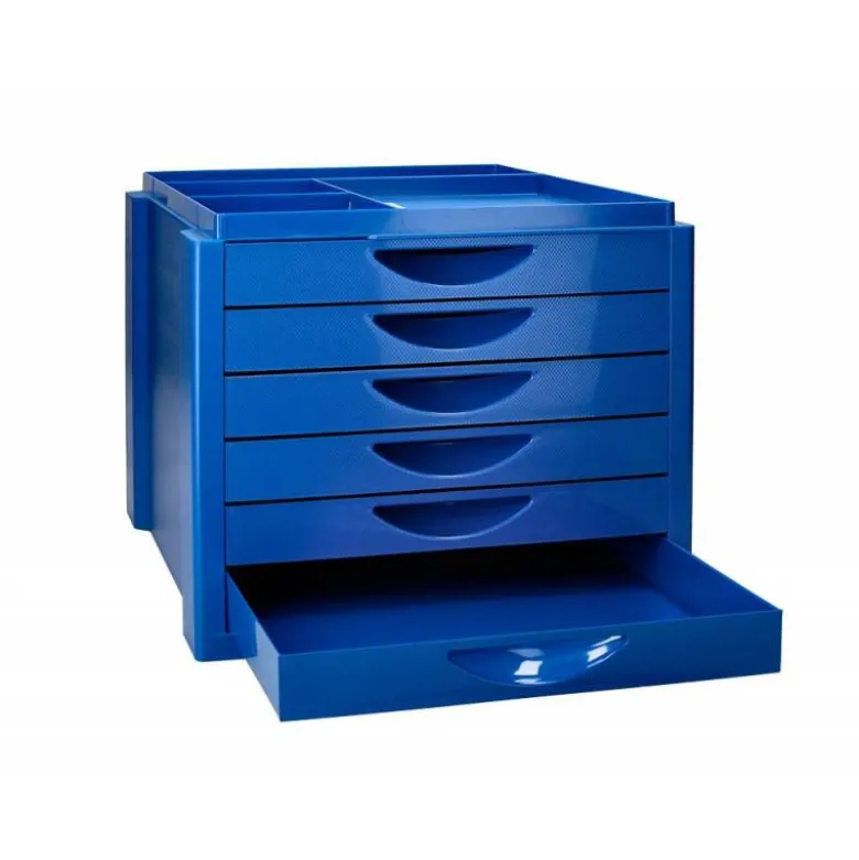 FICHERO CAJONES DE SOBREMESA Q-CONNECT BANDEJA ORGANIZADORA SUPERIOR 6 CAJONES COLOR AZUL OPACO
