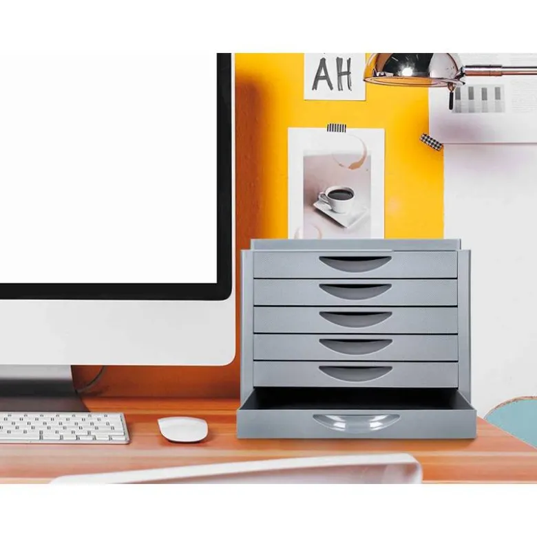 FICHERO CAJONES DE SOBREMESA Q-CONNECT BANDEJA ORGANIZADORA SUPERIOR 6 CAJONES COLOR GRIS OPACO