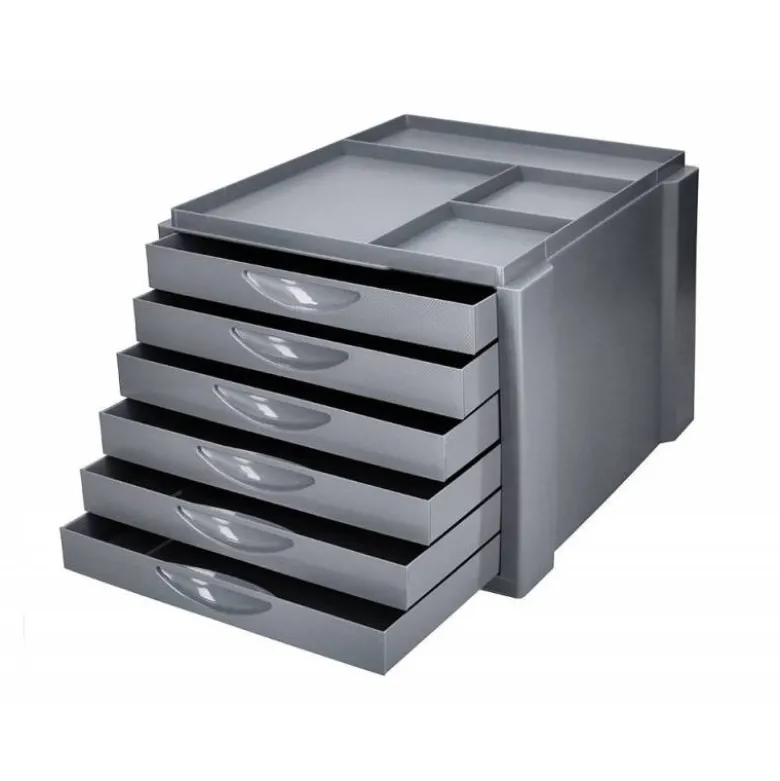 FICHERO CAJONES DE SOBREMESA Q-CONNECT BANDEJA ORGANIZADORA SUPERIOR 6 CAJONES COLOR GRIS OPACO