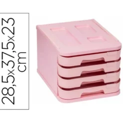 FICHERO CAJONES DE SOBREMESA FAIBO PLASTICO 100% RECICLABLE 4 CAJONES ROSA PASTEL 28,5X37,5X23 CM