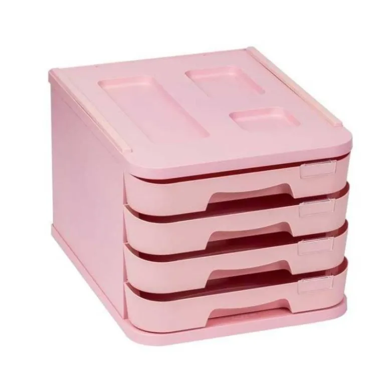 FICHERO CAJONES DE SOBREMESA FAIBO PLASTICO 100% RECICLABLE 4 CAJONES ROSA PASTEL 28,5X37,5X23 CM