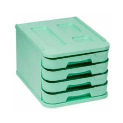 FICHERO CAJONES DE SOBREMESA FAIBO PLASTICO 100% RECICLABLE 4 CAJONES VERDE PASTEL 28,5X37,5X23 CM
