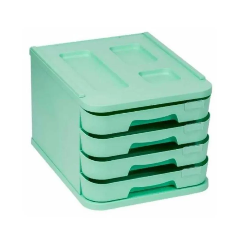 FICHERO CAJONES DE SOBREMESA FAIBO PLASTICO 100% RECICLABLE 4 CAJONES VERDE PASTEL 28,5X37,5X23 CM