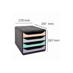 FICHERO DE CAJONES SOBREMESA EXACOMPTA BIG-BOX AQUAREL NEGRO 4 CAJONES COLORES PASTEL GLOSSY
