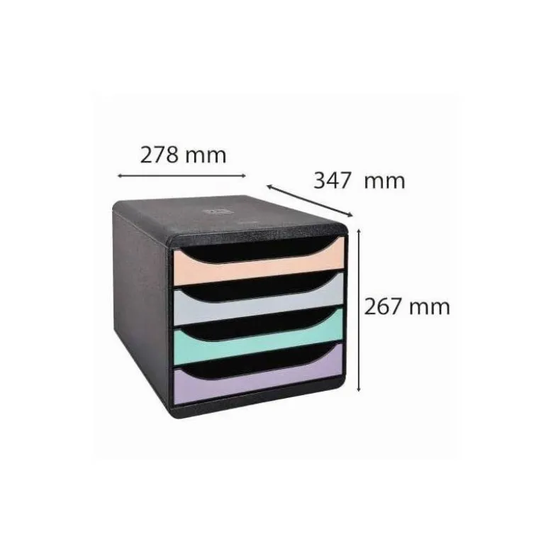FICHERO DE CAJONES SOBREMESA EXACOMPTA BIG-BOX AQUAREL NEGRO 4 CAJONES COLORES PASTEL GLOSSY
