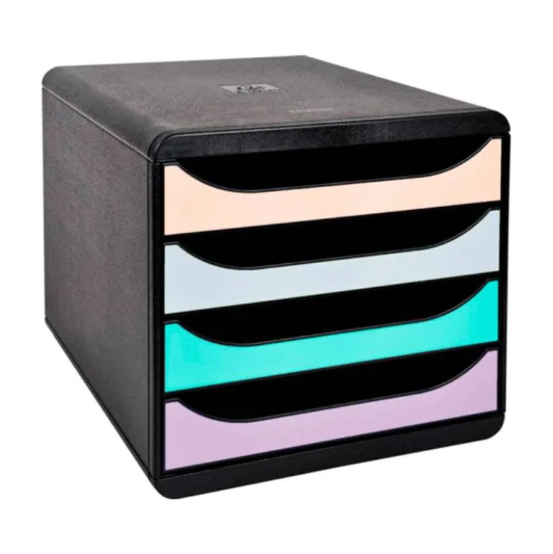 FICHERO DE CAJONES SOBREMESA EXACOMPTA BIG-BOX AQUAREL NEGRO 4 CAJONES COLORES PASTEL GLOSSY