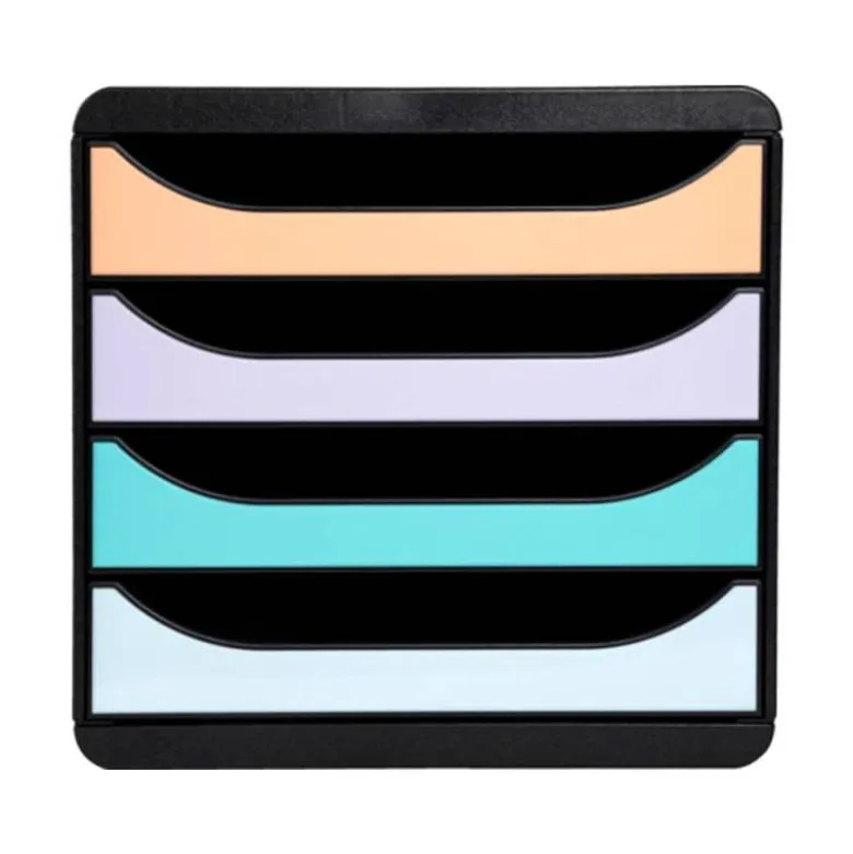 FICHERO DE CAJONES SOBREMESA EXACOMPTA BIG-BOX AQUAREL NEGRO 4 CAJONES COLORES PASTEL GLOSSY