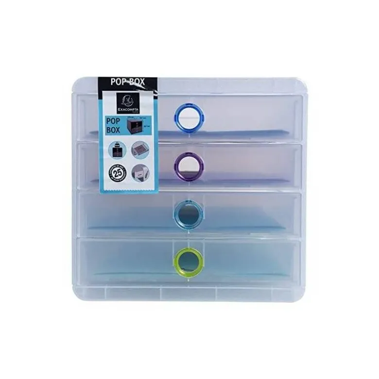 FICHERO DE CAJONES SOBREMESA EXACOMPTA POP BOX TRANSLUCIDO 4 CAJONES MULTICOLOR