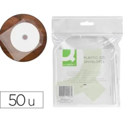 Funda de polipropileno CD/DVD Q-Connect. Funda con solapa -pack de 50 unidades.