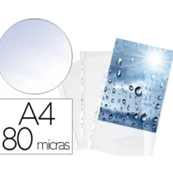 FUNDA MULTITALADRO DURABLE PREMIUM DIN A4 POLIPROPILENO 80 MC CRISTAL BOLSA DE 100 UNIDADES