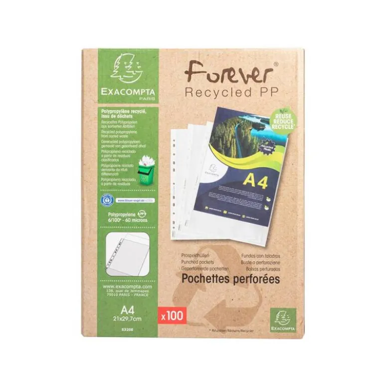 FUNDA MULTITALADRO EXACOMPTA RECICLADA POLIPROPILENO 60 MC DIN A4 PIEL DE NARANJA CAJA DE 100 UNIDADES