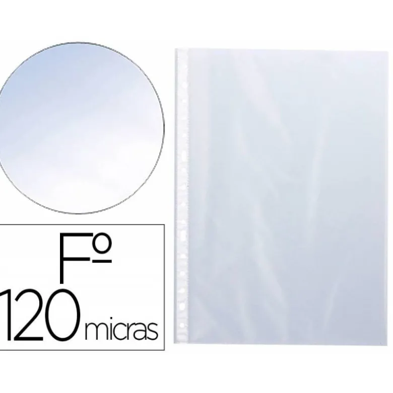 Funda Multitaladro Q-Connect Tamaño Folio 120 MC Cristal Bolsa 10 uds