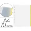 Funda Multitaladro Q-Connect Din A4 70 MC Cristal con Borde Amarillo Bolsa de 10 unidades