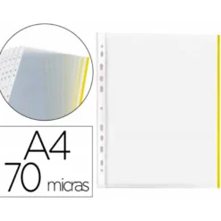 Funda Multitaladro Q-Connect Din A4 70 MC Cristal con Borde Amarillo Bolsa de 10 unidades