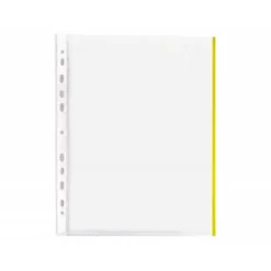 Funda Multitaladro Q-Connect Din A4 70 MC Cristal con Borde Amarillo Bolsa de 10 unidades
