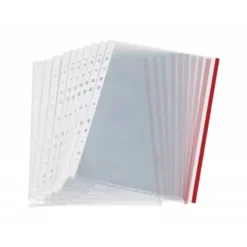 Funda Multitaladro Q-Connect Din A4 70 MC Cristal con Borde Rojo Bolsa 10 unidades