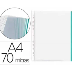 Funda Multitaladro Q-Connect Din A4 70 MC Cristal con Borde Verde Bolsa 10 unidades