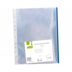 Funda Multitaladro Q-Connect Din A4 70 MC Cristal con Borde Azul Bolsa 10 unidades