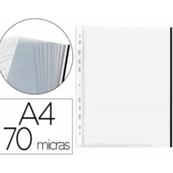 Funda Multitaladro Q-Connect Din A4 70 MC Cristal con Borde Negro Bolsa 10 unidades