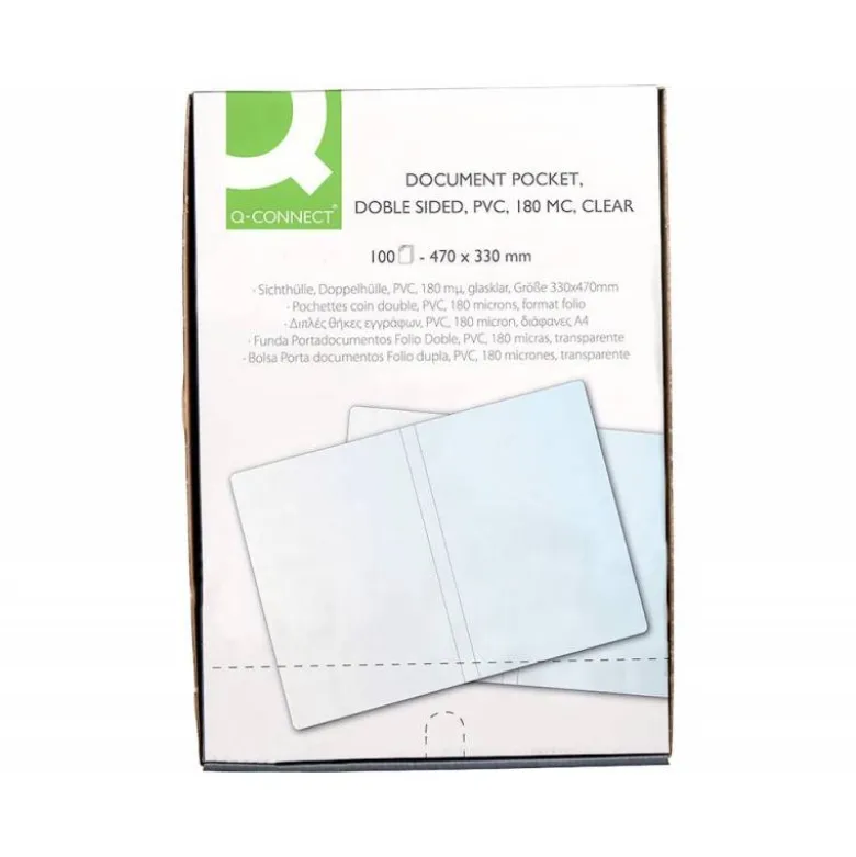 Funda portatodo Q-connect folio doble 180 micras pvc transparente