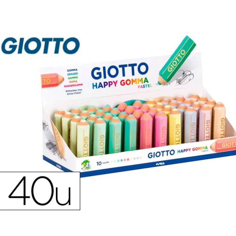 GOMA DE BORRAR GIOTTO HAPPY GOMMA PASTEL FORMA DE LAPIZ COLORES SURTIDOS "NO SE PUEDEN ELEGIR"