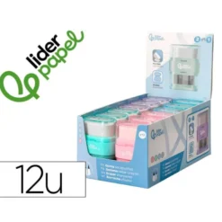 GOMA DE BORRAR LIDERPAPEL RECTANGULAR CON PROTECTOR PLASTICO SACAPUNTAS 2 USOS COLORES SURTIDOS