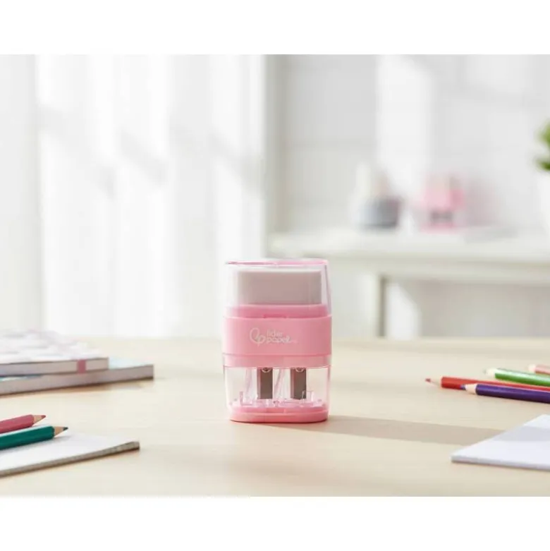 GOMA DE BORRAR LIDERPAPEL RECTANGULAR CON PROTECTOR PLASTICO SACAPUNTAS 2 USOS COLORES SURTIDOS