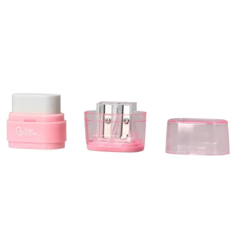 GOMA DE BORRAR LIDERPAPEL RECTANGULAR CON PROTECTOR PLASTICO SACAPUNTAS 2 USOS COLORES SURTIDOS
