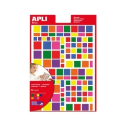 Gomets APLI autoadhesivo cuadrados multicolor blister de 6 hojas