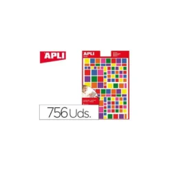 Gomets APLI autoadhesivo cuadrados multicolor blister de 6 hojas