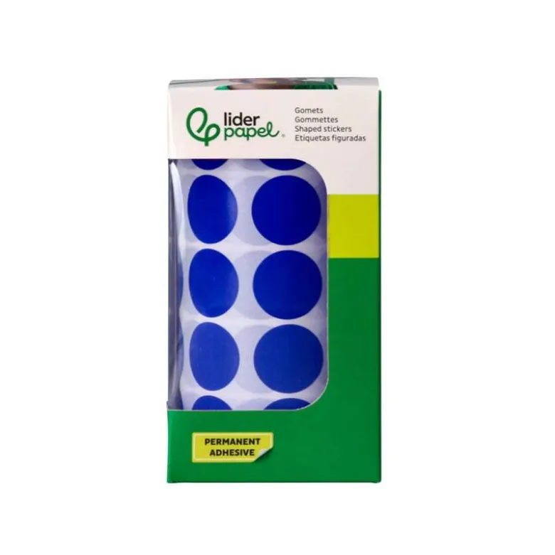 GOMETS LIDERPAPEL AUTOADHESIVO S CIRCULOS 20 MM AZUL ROLLO DE 2000 UNIDADES EN CAJA DE CARTON