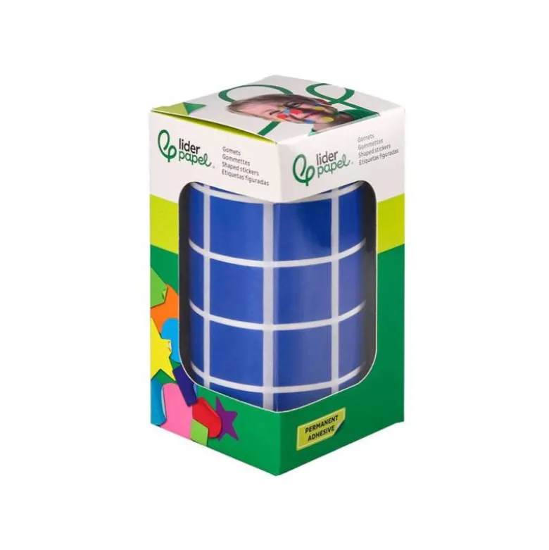 GOMETS LIDERPAPEL AUTOADHESIVO S CUADRADO 20X20 MM AZUL ROLLO DE 2000 UNIDADES EN CAJA DE CARTON