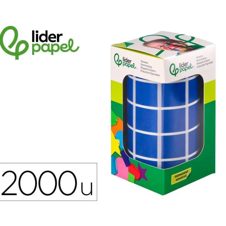 GOMETS LIDERPAPEL AUTOADHESIVO S CUADRADO 20X20 MM AZUL ROLLO DE 2000 UNIDADES EN CAJA DE CARTON