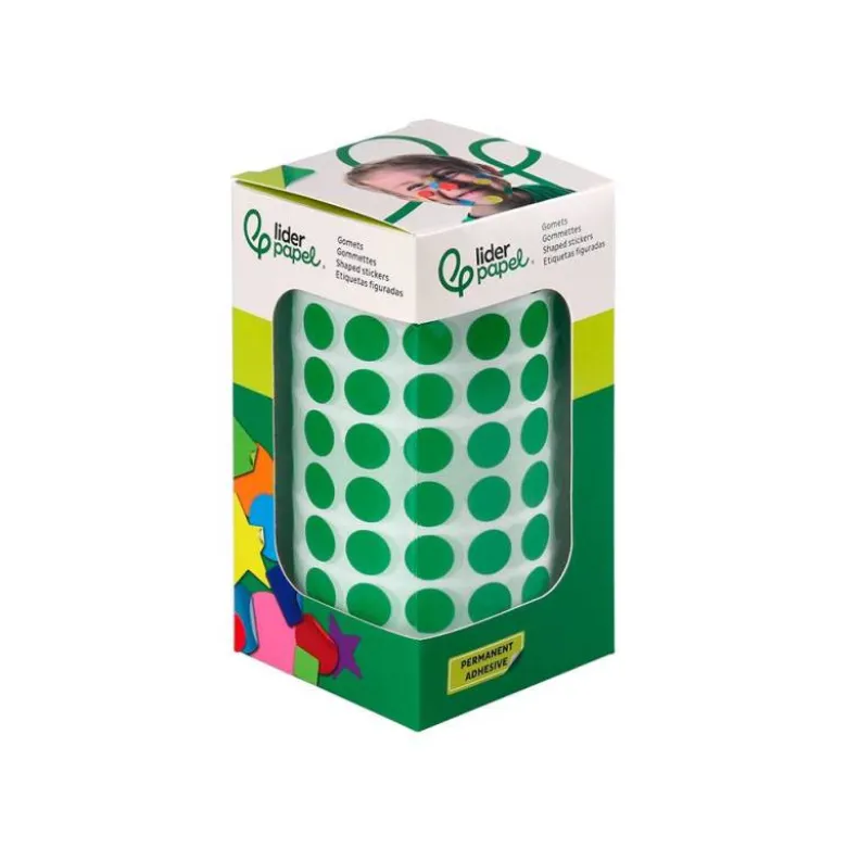 GOMETS LIDERPAPEL AUTOADHESIVO S CIRCULOS 10,5 MM VERDE ROLLO DE 6000 UNIDADES EN CAJA DE CARTON