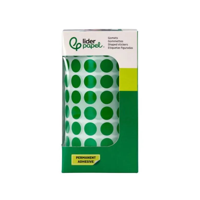 GOMETS LIDERPAPEL AUTOADHESIVO S CIRCULOS 10,5 MM VERDE ROLLO DE 6000 UNIDADES EN CAJA DE CARTON