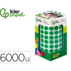 GOMETS LIDERPAPEL AUTOADHESIVO S CIRCULOS 10,5 MM VERDE ROLLO DE 6000 UNIDADES EN CAJA DE CARTON