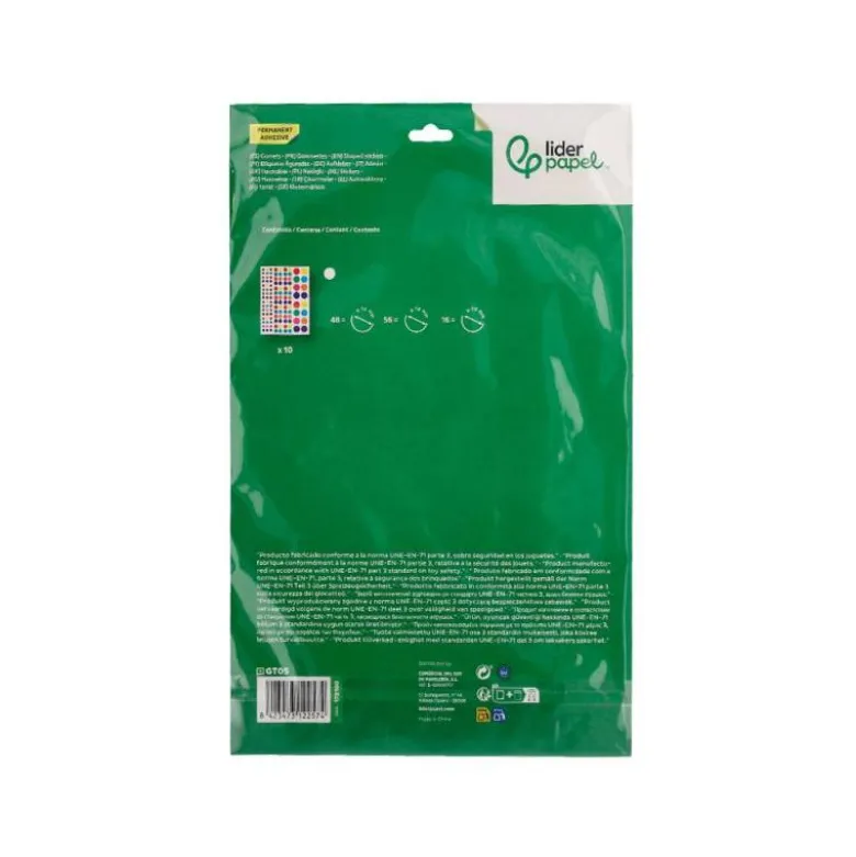 GOMETS LIDERPAPEL AUTOADHESIVO CIRCULOS COLORES Y TAMAÑOS SURTIDOS BOLSA DE 10 HOJAS 1200 UNIDADES