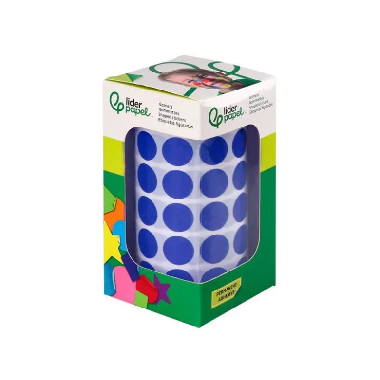 GOMETS LIDERPAPEL AUTOADHESIVO S CIRCULOS 15 MM AZUL ROLLO DE 2500 UNIDADES EN CAJA DE CARTON