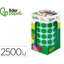 GOMETS LIDERPAPEL AUTOADHESIVO S CIRCULOS 15 MM VERDE ROLLO DE 2500 UNIDADES EN CAJA DE CARTON
