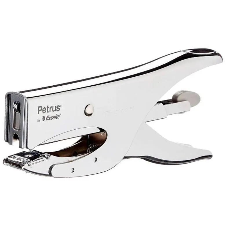 GRAPADORA PETRUS DE TENAZA 222 METALICA CROMADA CAPACIDAD DE GRAPADO 40 HOJAS USA GRAPAS 22/6-8 Y 24/6-8