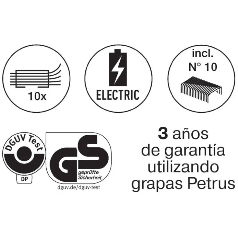 GRAPADORA PETRUS ELECTRICA E-310 CONTACTLESS ROJO METALIZADO CAPACIDAD 12 HOJAS USA GRAPAS Nº 10